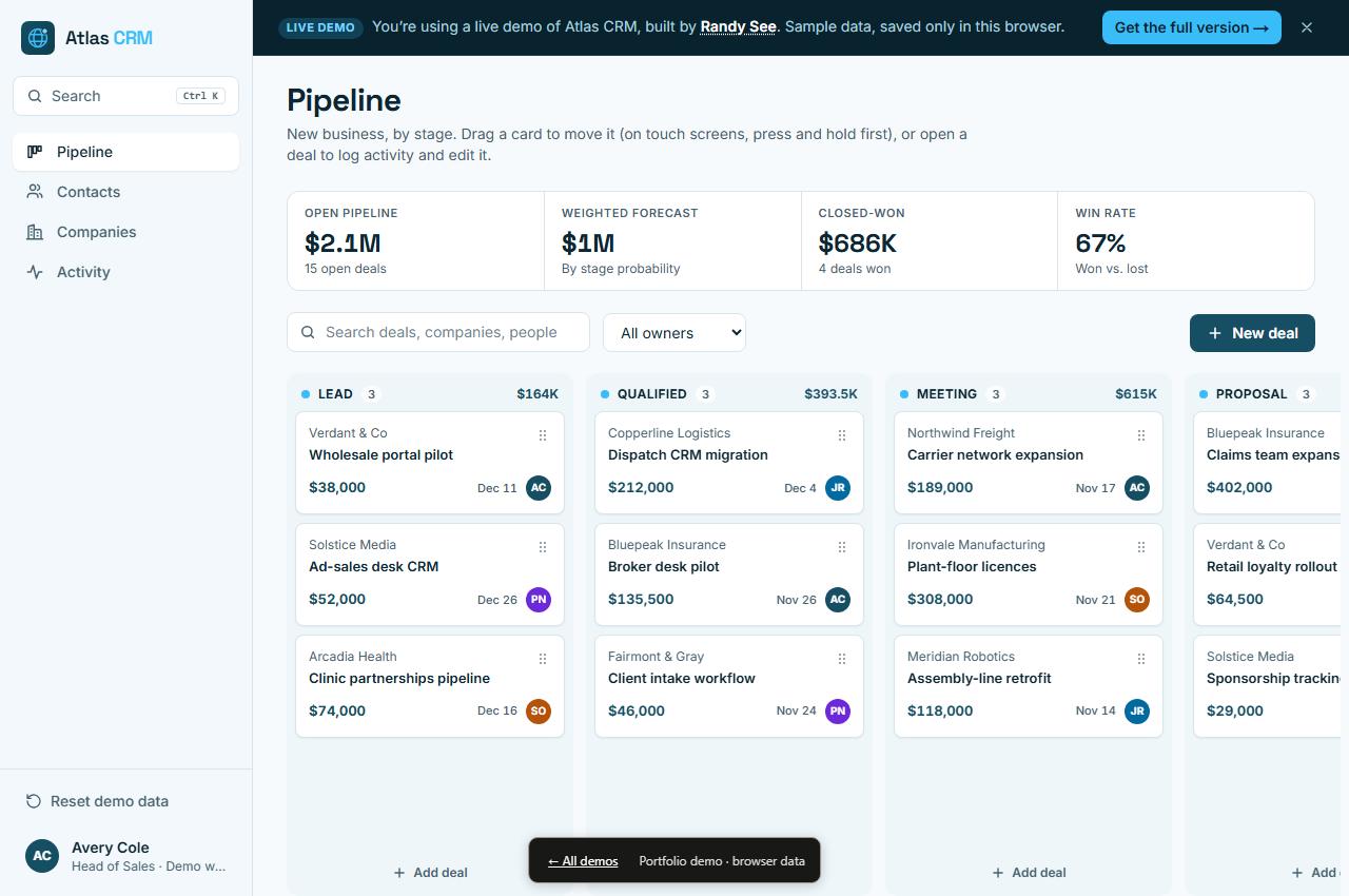 Atlas CRM interface